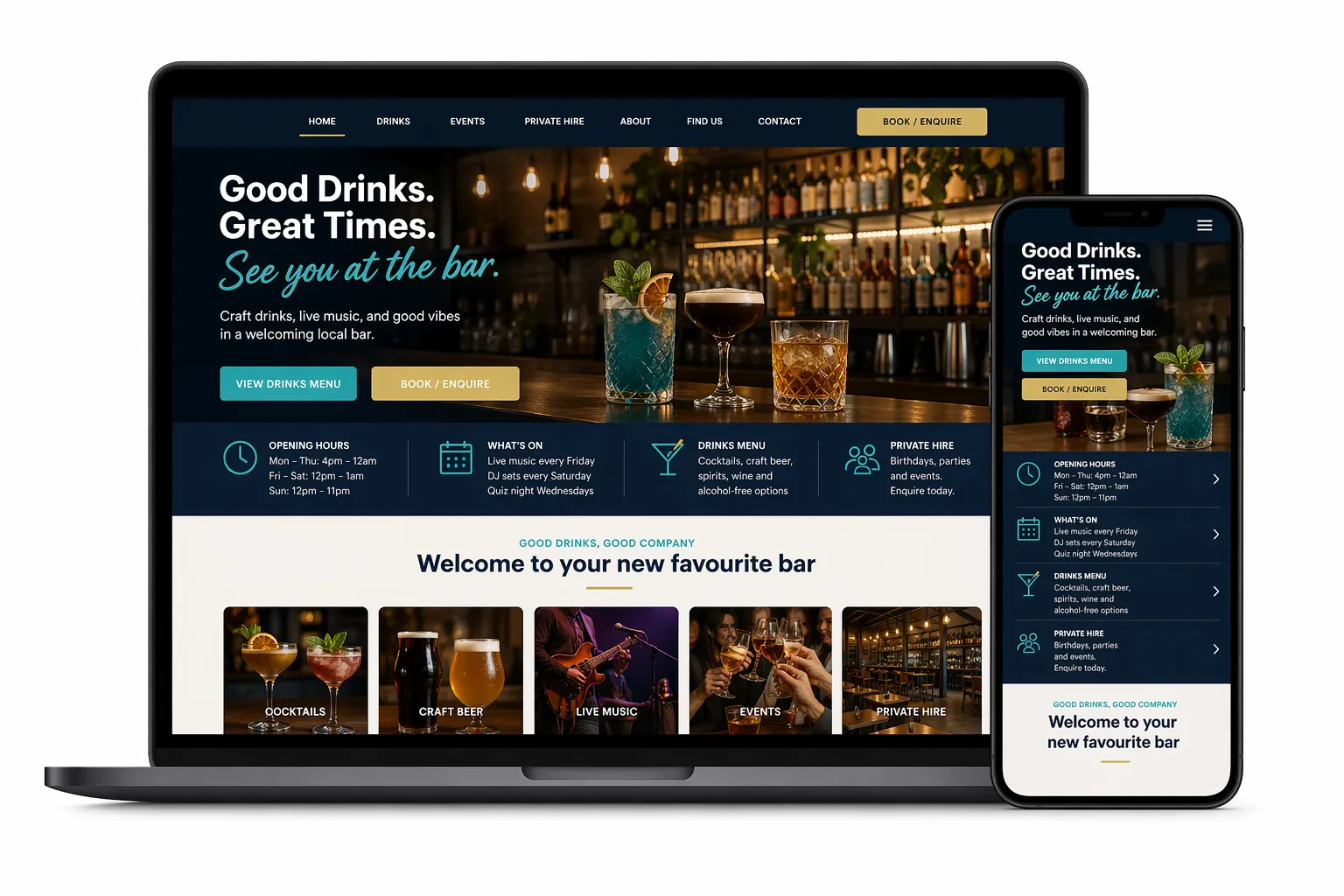 Website mockup for a bar business in Blackpool