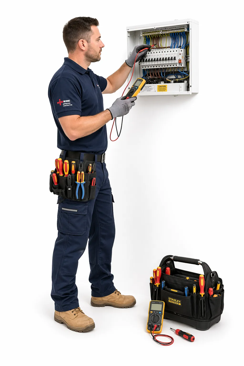 Electrician working at a consumer unit