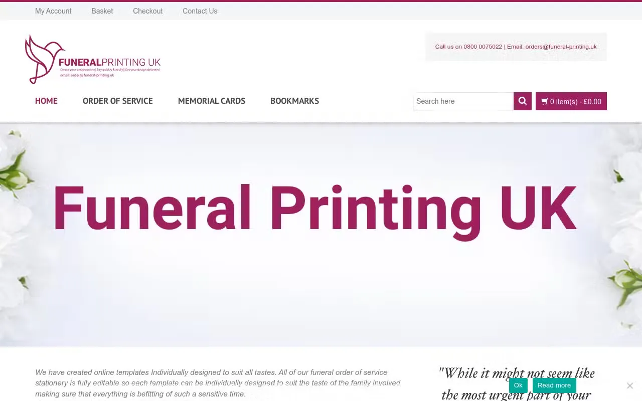 Funeral Printing UK website preview
