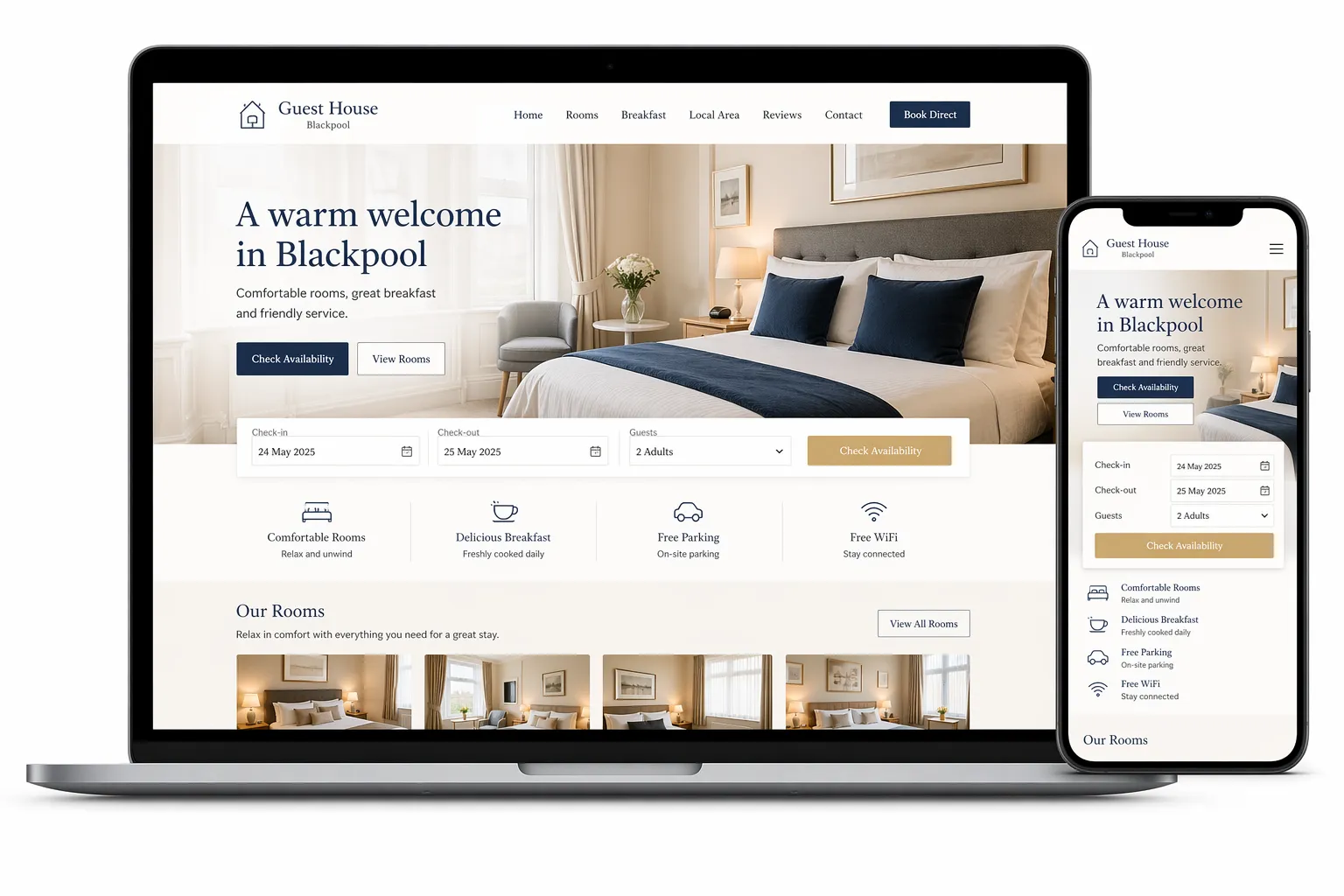 Website mockup for a guest house business in Blackpool