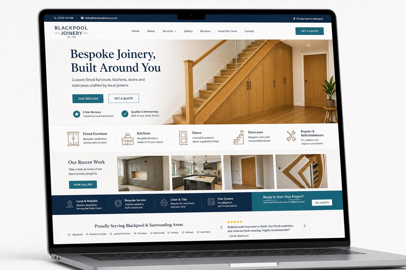 Website mockup for a joinery business in Blackpool