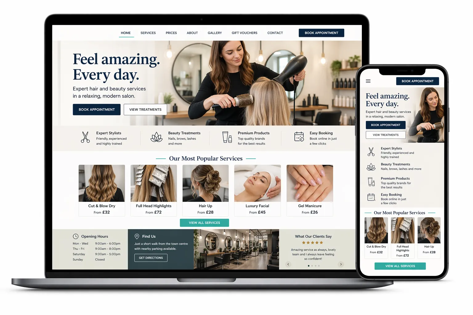 Website mockup for a salon business in Blackpool