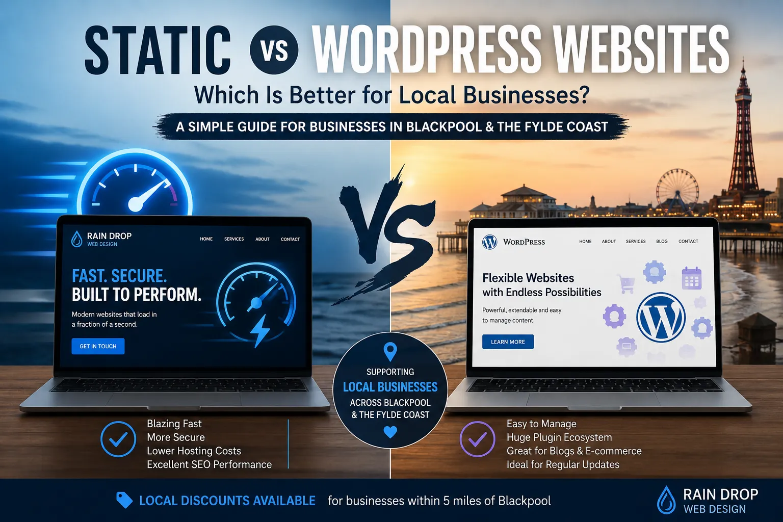 Static vs WordPress websites comparison for local businesses in Blackpool and the Fylde Coast